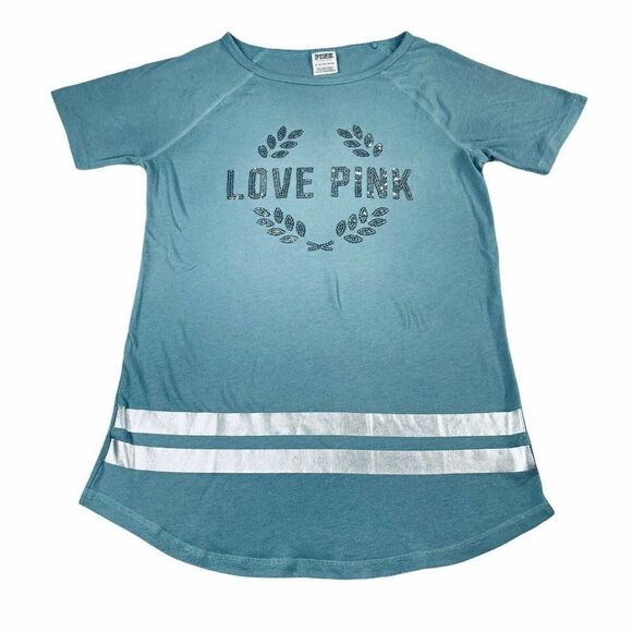 Victoria’s Secret Love Pink Sequin Tee Blue - Picture 1 of 6